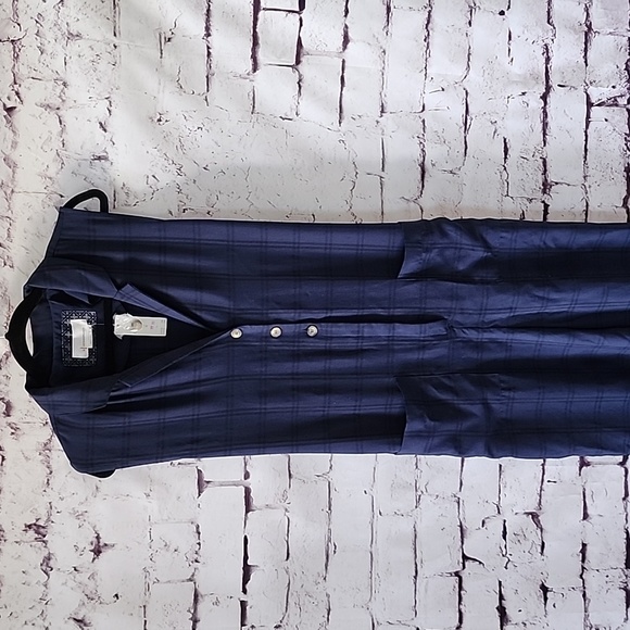 Anthropologie Jumpsuit Brielle Plaid Collar Button Sleeveless Blue - Size M NWT - Picture 7 of 12